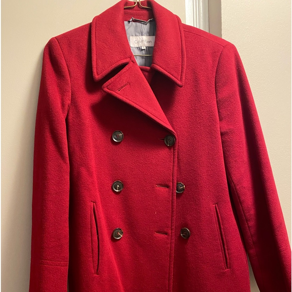 Calvin Klein Red Wool Women’s Pea Coat Size 8